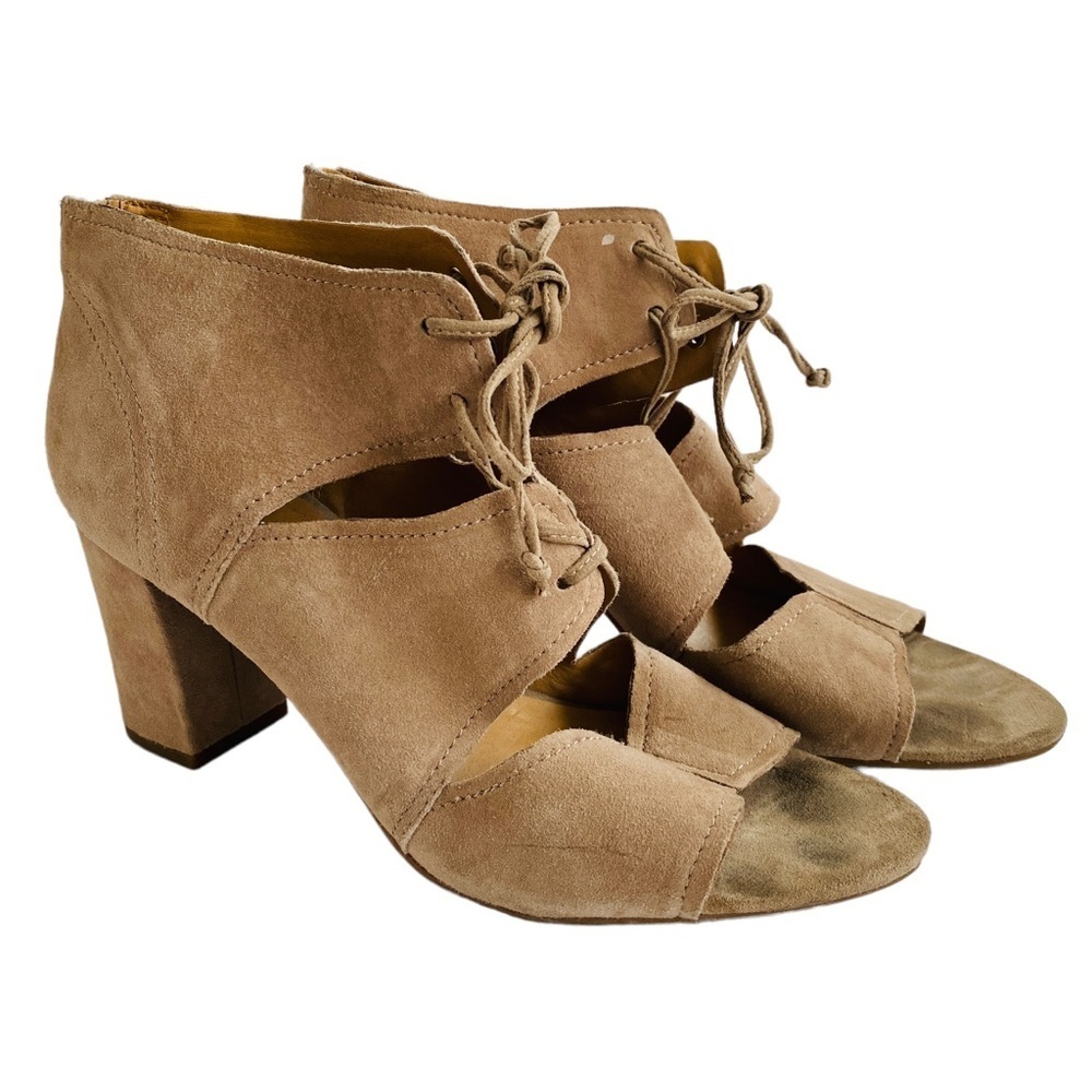 Franco Sarto Tan Gazella Suede Lace-Up Bootie Sandal